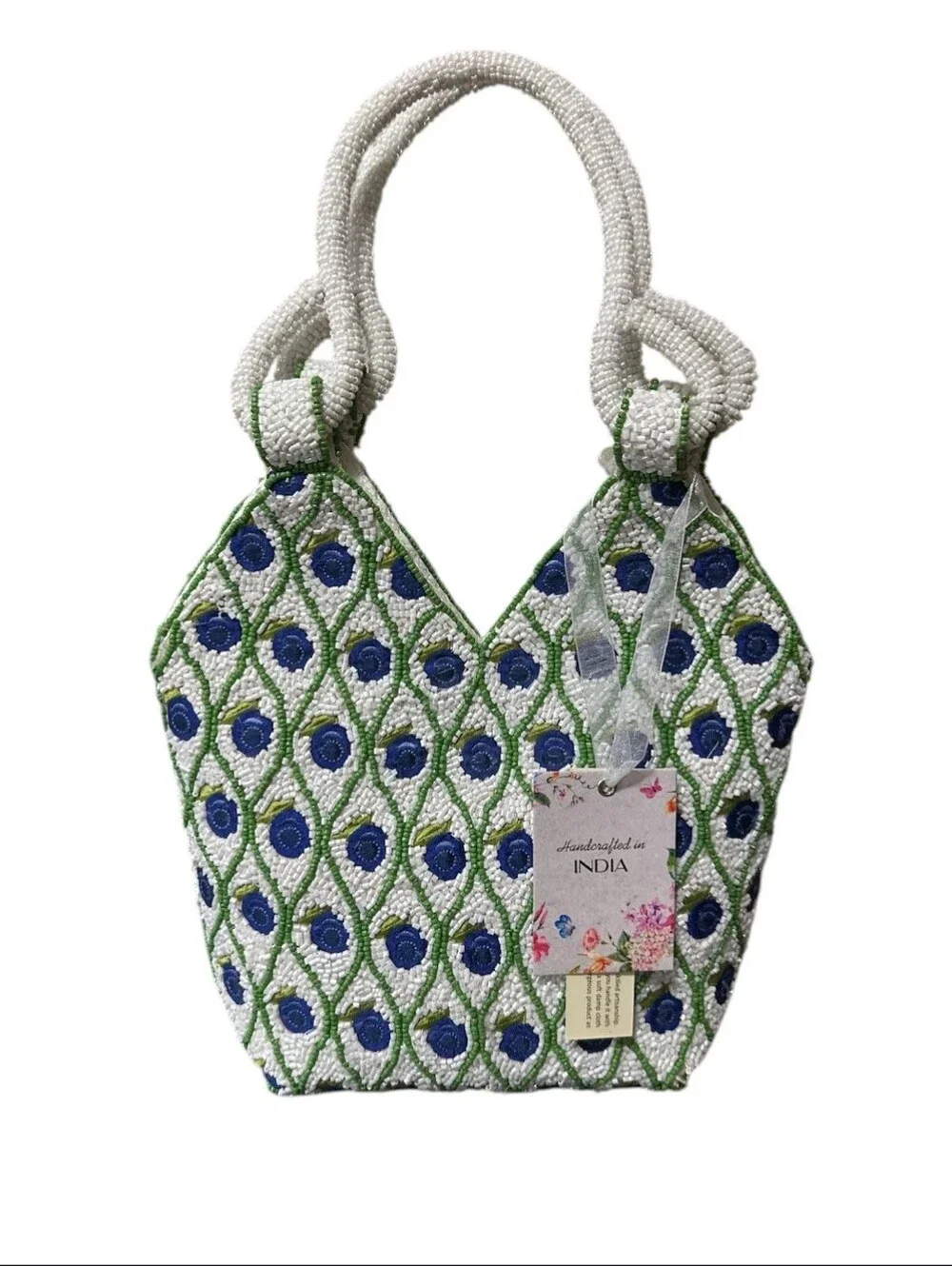 NWT Viral Made In India Handcrafted Beaded Berry Tote Bag - Picture 2 of 5
